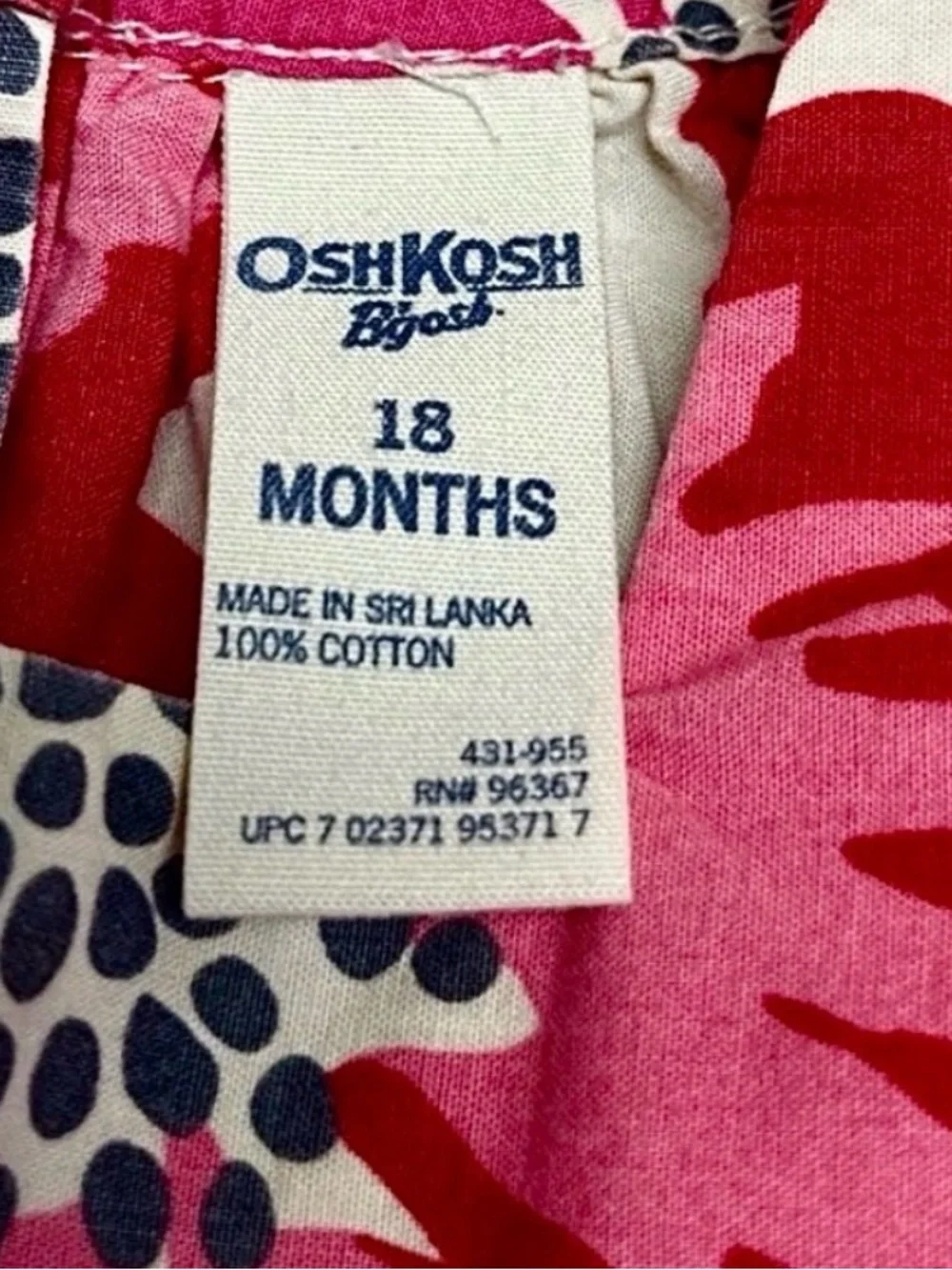 OshKosh B’gosh Floral Dress 18M Toddler Girl Pink Red Cotton Long Sleeve Party